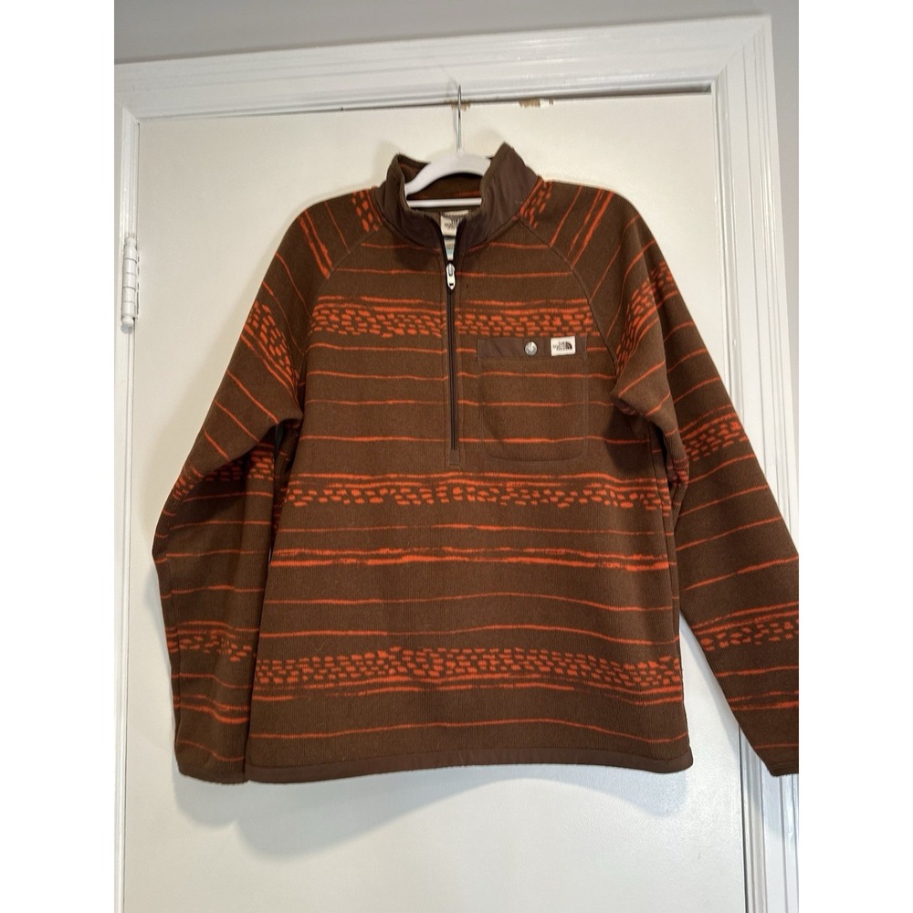 The North Face Gorpcore Gordon Lyons 1/4 Zip Sz:M Orange Brown Aztec Fleece